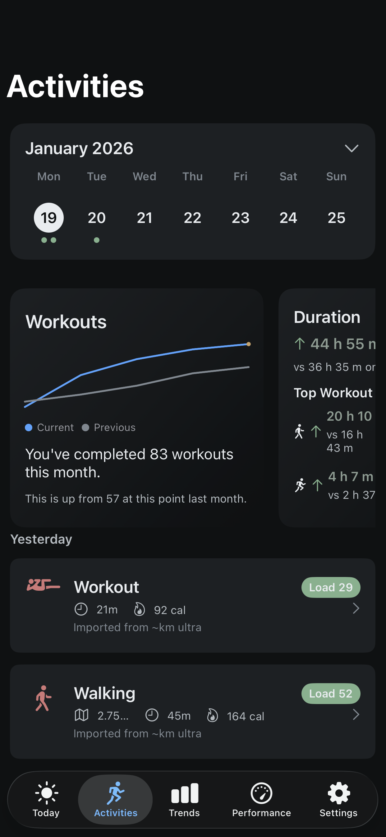 Activities screenshot (ios)